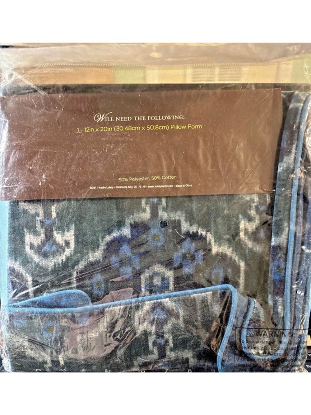 Decorative Blue Gray Ikat Lumbar Pillow Cover 12x20 Inch Accent Home Decor New - Picture 2 of 3
